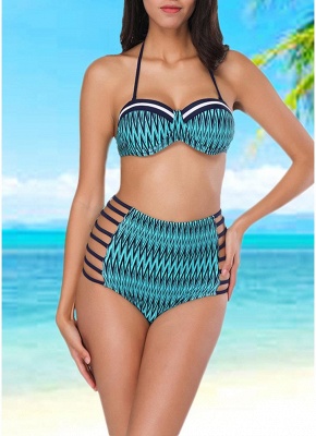 Women Swimsuits UK Bikini Set UK Halter Geometric Print Bathing Suit UK Beach Wear Tank Top_1