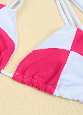 Hot Color Block Halter Padded Tank Top Rose Bikini Set UK_4