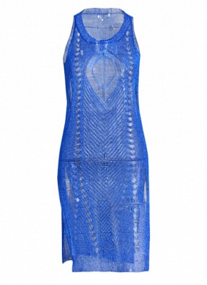 Hollow Sleeveless Split Bikini Cover Up Fishnet Dress_4