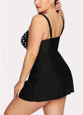 Plus Size Polka Dot Print Underwire Padded Push Up One Piece Swimsuit_3