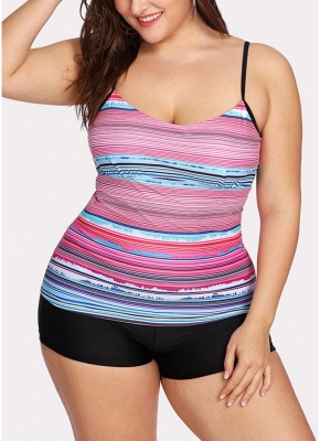 Modern Women Plus Size Swimwear Striped Print Padding Bikini Set Bathing Suit Swimsuits_2