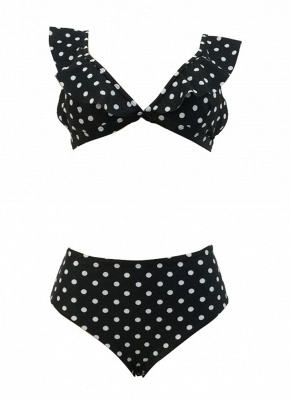 Polka dots Print Ruffled Push Up Bra High Waist Bottoms Bikini Set_8