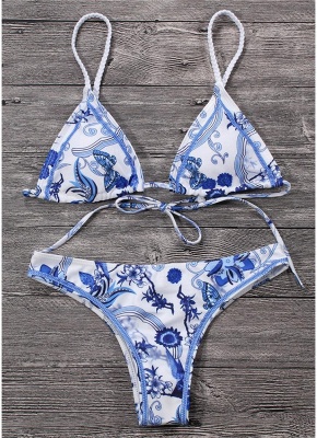 Tank top Bikini Set Porcelain Floral Butterfly Print Padded Braided Low Waist National Swimsuit_3