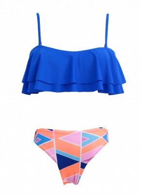 Removable Strap Ruffled Padded Top Geometric Print Bottom Bandeau Bikini UK_4