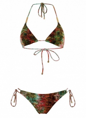 Hot Women Halter Snakeskin Print Padded Wireless Bikini Set UK_4