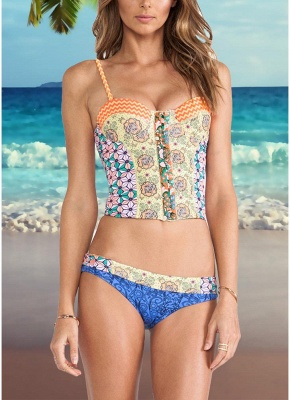 Hot Womens Bikini Set Floral Geometric Print Underwire Push Up Swimsuit_1