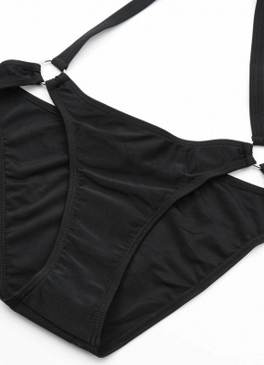 Hot Halter Cross Design Strappy Plunge Bodycon Black One Piece Bathing Suit UKs_8