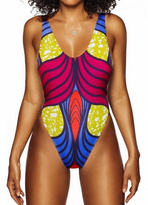 Modern Women One-Piece Swimsuit Swimwear African Totems Print Monokini Push Up Padded Bikini Bathing Suit Beachwear_2