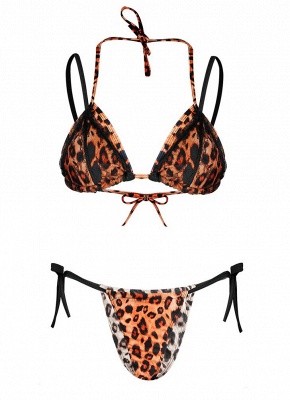 Womens Swimsuits Leopard Print Lace Halter Bandage Thong Bikini Bathing Suit Swimsuit_1