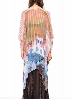 Front Floral Print 3/4 Sleeves Beach Thin Casual Outerwear_3