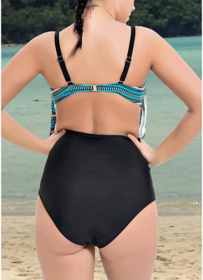 Modern Women Two Pieces Plus Size Swimsuits High Waist Fringing Front Print_4