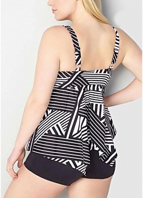 Modern Women Plus Size Striped Tankini Set Padding Shoulder Strap Beachwear Swimwear Swimsuit_3