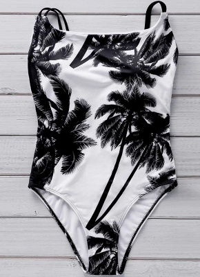 Palm Print Sexy Backless One Piece Bathing Suit UK_5