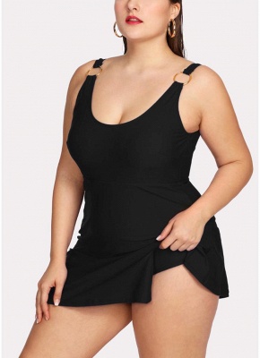 Modern Women Plus Size One Piece Swimsuit Push Up Solid Swimwear Bathing Suit_6