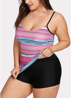 Modern Women Plus Size Swimwear Striped Print Padding Bikini Set Bathing Suit Swimsuits_6