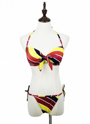 Contrast Stripe Underwire Padded Cup Tie Bikini Set UK Bathing Suit UK_6