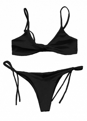 Hot Women Soid Ruched Bodycon Strappy Two-Piece Bikini Set UK_6