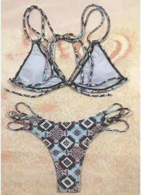 Womens Bikini Set Geometric Print Bandage Strappy Tank top Bathing Suit Swimsuit_5