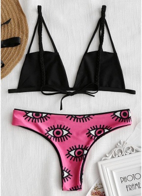 Womens Print Bikini Set Caged Strappy Top High Leg Swimsuit Beach Bathing Suit_3