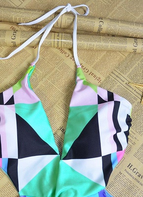 Hot Women Halter One Piece Bathing Suit UK Geometric Print Deep V-Neck Sexy Backless Cutout Bikini UK Swimsuits UK Bathing Suit UK_5