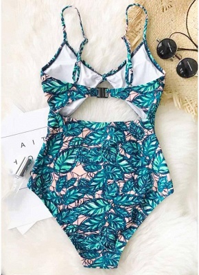 Womens Wave Ripple Print Tie Cut Out Padded Push Up One-Piece Swimsuit_5