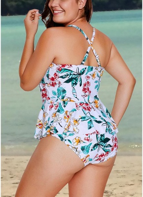 Modern Women Plus Size One Piece Swimsuit Floral Print Ruffles Hollow Out_5