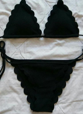 Hot Women Solid Scalloped Halter Bodycon Strappy Swimsuits UK Bikini Set UK_7
