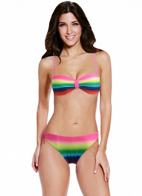 Hot Gradient Rainbow Print Underwire 3/4 Cup Women's Bikini UK_1