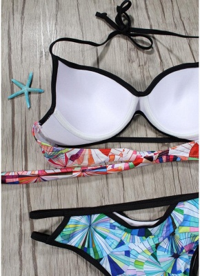 Women Bikini Set UK Geometric Print Cut Out Low Waist Halter Padded Tank Top Bathing Suit UK Swimsuits UK_3