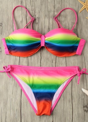 Hot Gradient Rainbow Print Underwire 3/4 Cup Women's Bikini UK_5