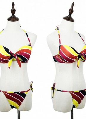 Contrast Stripe Underwire Padded Cup Tie Bikini Set UK Bathing Suit UK_9