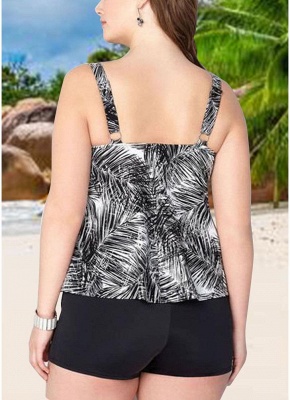 Modern Women Plus Size Palm Leaf Tankini Set Boyshorts Two-Piece Bathing Suits Swimwear_3