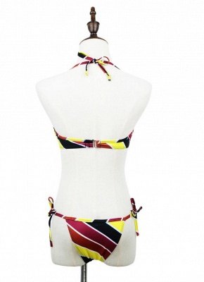 Contrast Stripe Underwire Padded Cup Tie Bikini Set UK Bathing Suit UK_8