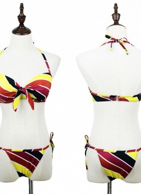 Contrast Stripe Underwire Padded Cup Tie Bikini Set UK Bathing Suit UK_10