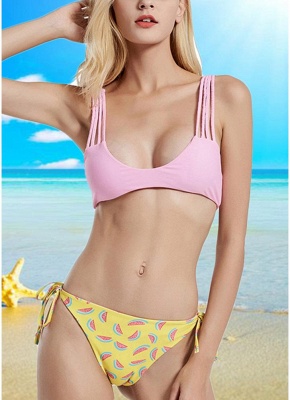 Womens Strappy Bikini Set Sexy Open Back Print Summer Beach Swimsuit Bathing Suit_1