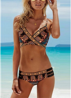 Hot Womens Exotic Print Bikini Set Cross Front Bandage Swimsuit_1