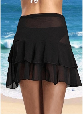 Womens Sheer Beach Skirt Ruffles Solid Mini Skirt Swimsuit Swimwear_3