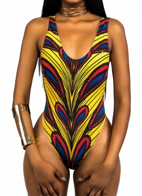 Modern Women One-Piece Swimsuit Swimwear African Totems Print Monokini Push Up Padded Bikini Bathing Suit Beachwear_1