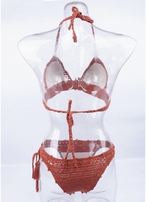 Crochet Knit Beads Halter Bodycon Bikini Set UK_5