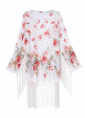 Fashion Floral Tassel Long Sleeve Chiffon Kimono_3