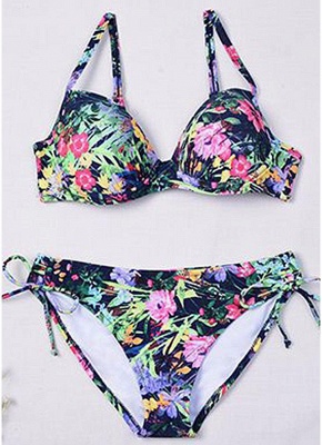 Women Underwire Tank Tops Bathing Suit UK Floral Drawstring Bikini Set UK Bathing Swimsuits UK_6