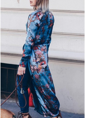 Retro Women Kimono Floral Bird Print V Neck Tied Ethnic Oriental Outerwear_6