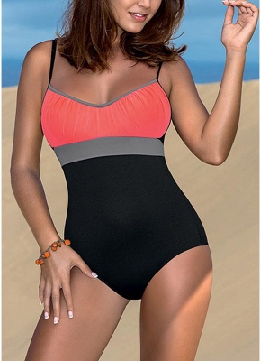 Women One Piece Bikini UK Swimsuits UK Bodysuit Color Splice Bodycon Beach Wear Bikini UK Bathing Suit UK Batching Suit_2