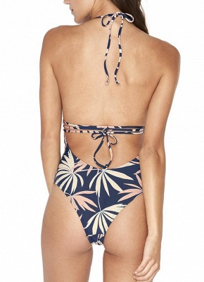 Hot Women One Piece Bathing Suit UK Swimsuits UK Plunge V-neck Leaves Print Push Up Padded Bathing Suit UK Beach Wear_3