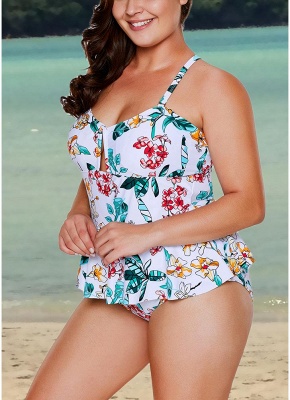 Modern Women Plus Size One Piece Swimsuit Floral Print Ruffles Hollow Out_4