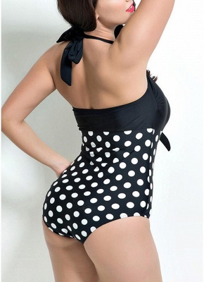 Modern Women Plus Size Halter Swimsuit Dot Print Push Up Swimwear Bathing Suits_4