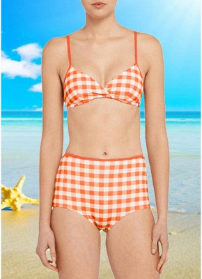 Womens Plaid Print Bikini Set Sexy Open Back Summer Beach Swimsuit Bathing Suit_1