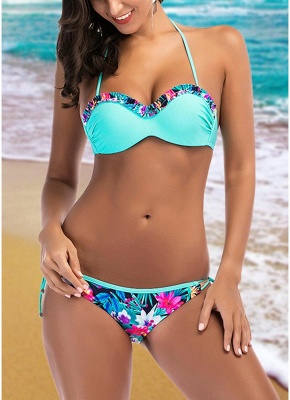 Womens Printed Frill Bikini Set Beach Swimsuit Tank top Bathing Suit_1