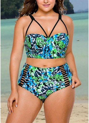 Modern Women Plus Size Floral High Waist Bikini Set Cut Out Underwire Swimsuit_2