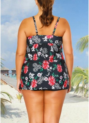 Plus Size Cami Top Boxer Triangle Floral Printed Spaghetti Strap Sleeveless Two Piece Set Swimsuit_5